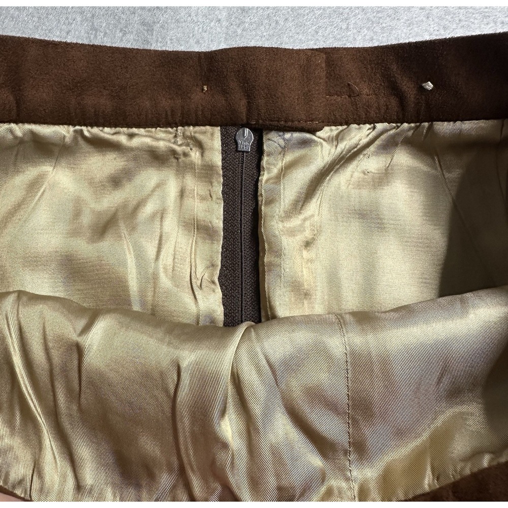 70s Brown Suede Leather Midi Skirt Lined Pockets Slit Western Boho Sz Medium VTG - Picture 9 of 9